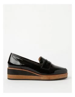 Best Sale ⌛ Zazou Boston Black Leather Wedged Loafer ⌛