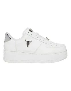 Promo 🔥 Windsor Smith Rich White/Silver Leather Flatform 👟 Sneaker 🛒