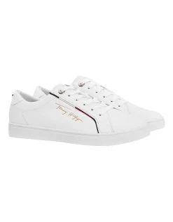 Cheap 😍 Tommy Hilfiger Signature White Leather Lace-Up 👟 Sneaker 😀