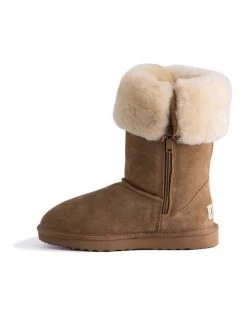 Deals ⭐ Aus Wooli Ugg Tall Zip-Up Sheepskin Boot - Chestnut/Tan ✔️ -Women Shoes shop 837291070 5 720x928