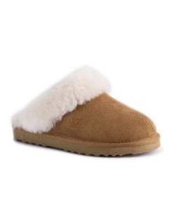 Outlet ✔️ Aus Wooli Ugg Unisex Sheepskin Wool Sydney Slippers - Chestnut/Tan 😀