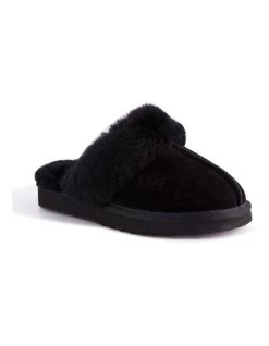 Flash Sale 🛒 Aus Wooli Ugg Unisex Sheepskin Wool Sydney Slippers - Black ⌛