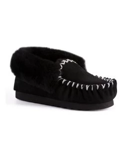 Promo ❤️ Aus Wooli Ugg Hand Stitched Womens Sheepskin Moccasin - Black 🎁