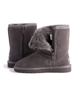 Coupon 🧨 Aus Wooli Ugg Mid Calf Zip-Up Sheepskin Boot - Grey ✔️ -Women Shoes shop 837293500 5 720x928