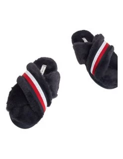 Top 10 ✨ Tommy Hilfiger Faux Fur Logo Navy Home Slipper 😍 -Women Shoes shop 846560170 4 720x928