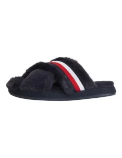 Top 10 ✨ Tommy Hilfiger Faux Fur Logo Navy Home Slipper 😍 -Women Shoes shop 846560170 5 720x928