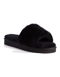 Wholesale 🧨 AUS WOOLI UGG WOMEN SHEEPSKIN FLUFF SLIDE - Black ❤️