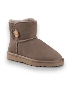 New 🛒 AUS WOOLI UGG SHORT SHEEPSKIN BUTTON BOOT - Li ght Grey 🎁
