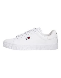 Promo 😀 Tommy Hilfiger Embossed White Leather Sole Trainers ⌛