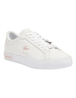 Cheap ⭐ Lacoste Powercourt White/Light Pink Leather Trainers 🧨