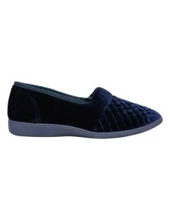 Coupon 🛒 Grosby Marcy Navy Quilted Velour Slip-on Slipper 👏